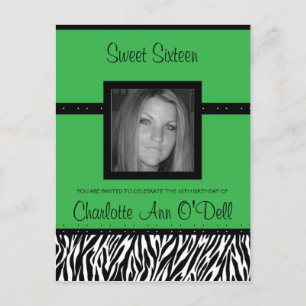 zebra; birthday invitation postcard