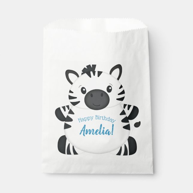 Zebra Birthday Party Blue Favour Bags (Front)