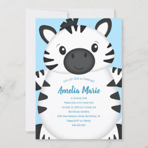 Zebra Birthday Party Blue Invitation