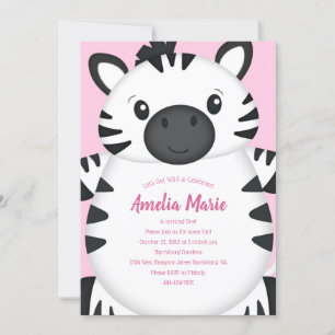 Zebra Birthday Party Pink Invitation