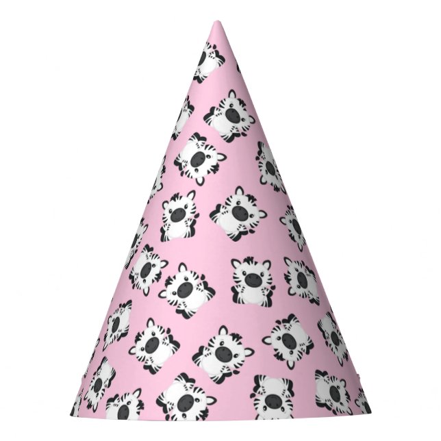 Zebra Birthday Party Pink Party Hat (Front)
