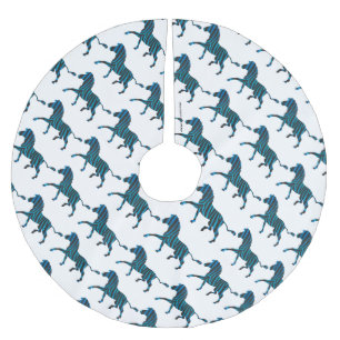 Zebra Black and Blue Silhouette Brushed Polyester Tree Skirt