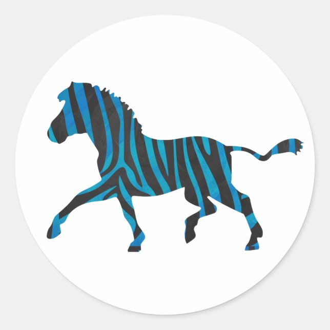Zebra Black and Blue Silhouette Classic Round Sticker (Front)