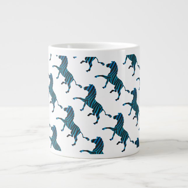 Zebra Black and Blue Silhouette Large Coffee Mug (Front)