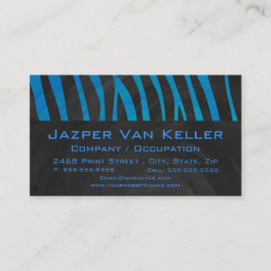 Zebra Black and Blue with Monogram Business Card