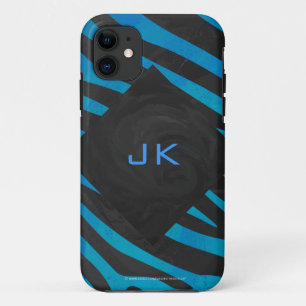 Zebra Black and Blue with Monogram Case-Mate iPhone Case