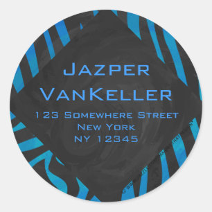 Zebra Black and Blue with Monogram Classic Round Sticker