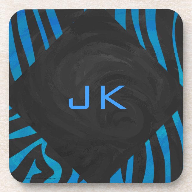Zebra Black and Blue with Monogram Coaster (Front)