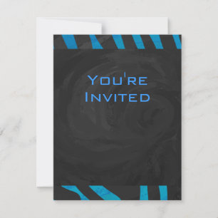 Zebra Black and Blue with Monogram Invitation