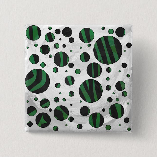 Zebra Black and Green Polka Dot 15 Cm Square Badge (Front)