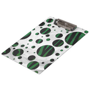 Zebra Black and Green Polka Dot Clipboard
