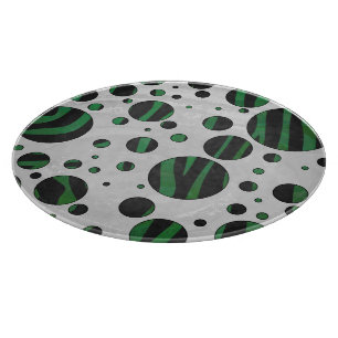 Zebra Black and Green Polka Dot Cutting Board