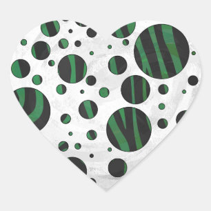 Zebra Black and Green Polka Dot Heart Sticker