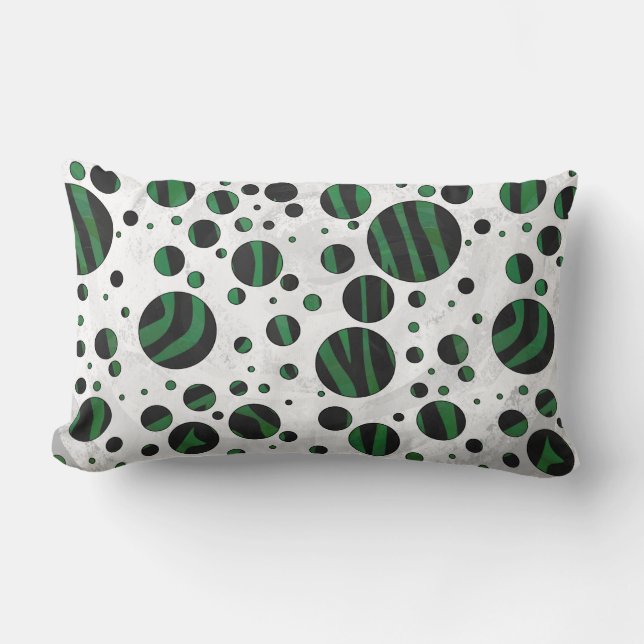 Zebra Black and Green Polka Dot Lumbar Cushion (Front)