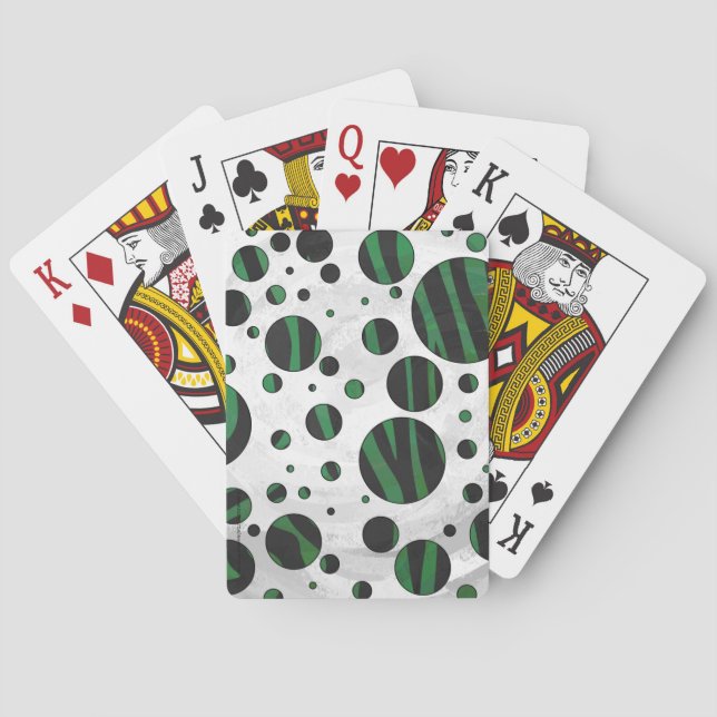 Zebra Black and Green Polka Dot Playing Cards (Back)