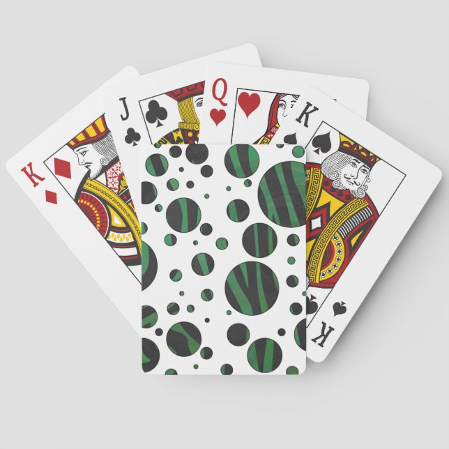 Zebra Black and Green Polka Dot Playing Cards (Back)