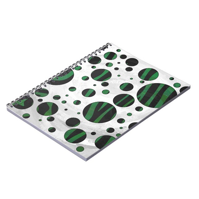 Zebra Black and Green Polka Dot Spiral Notebook (Left Side)