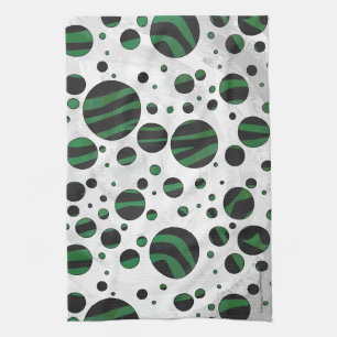 Zebra Black and Green Polka Dot Tea Towel