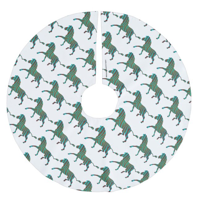 Zebra Black and Green Print Brushed Polyester Tree Skirt (Front)