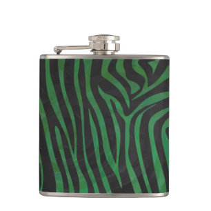 Zebra Black and Green Print Hip Flask