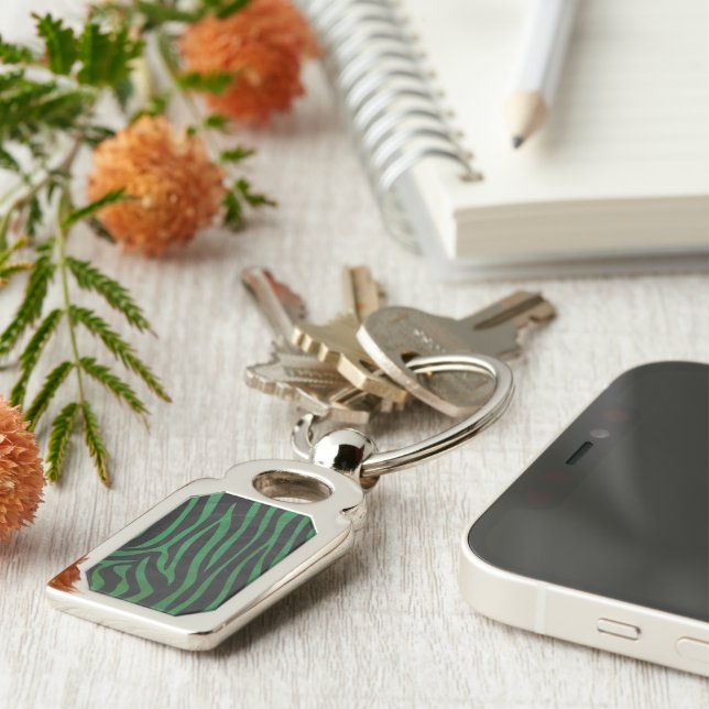 Zebra Black and Green Print Key Ring (Side)