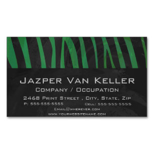 Zebra Black and Green Print Magnetic Business Card