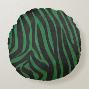 Zebra Black and Green Print Round Cushion