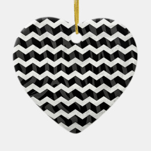 Zebra Black and Grey Chevron Ceramic Tree Decoration