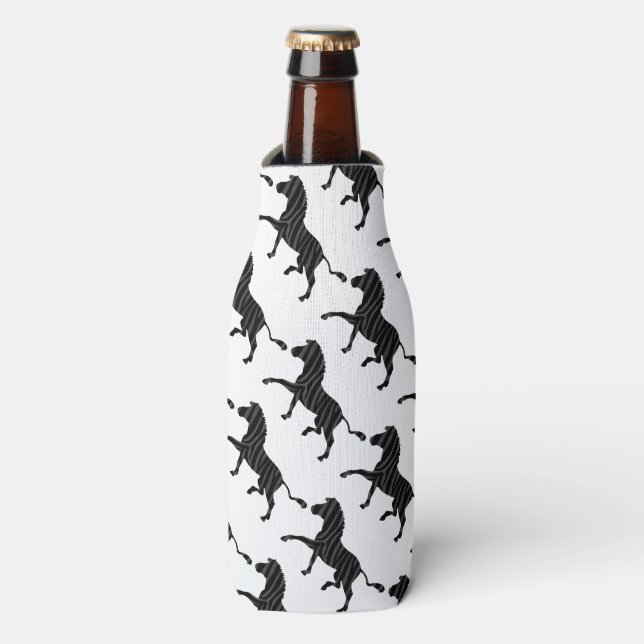 Zebra Black and Grey Print Silhouette Bottle Cooler (Bottle Front)