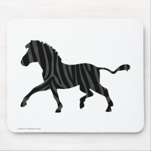 Zebra Black and Grey Print Silhouette Mouse Pad