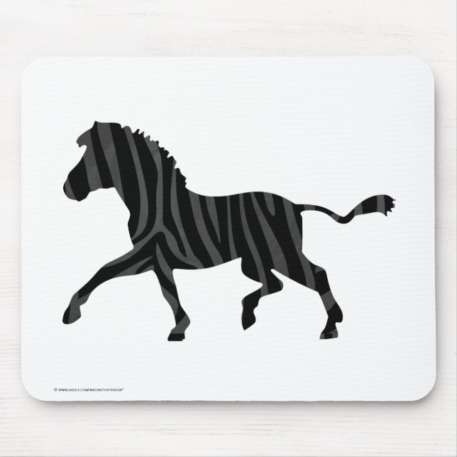 Zebra Black and Grey Print Silhouette Mouse Pad (Front)