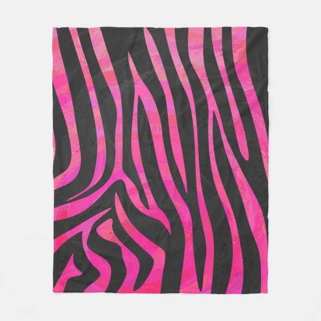 Zebra Black and Hot Pink Print Fleece Blanket (Front)