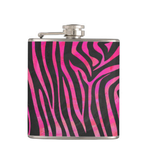 Zebra Black and Hot Pink Print Hip Flask