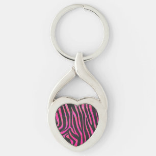 Zebra Black and Hot Pink Print Key Ring