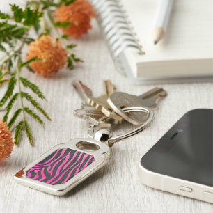 Zebra Black and Hot Pink Print Key Ring