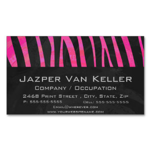 Zebra Black and Hot Pink Print Magnetic Business Card
