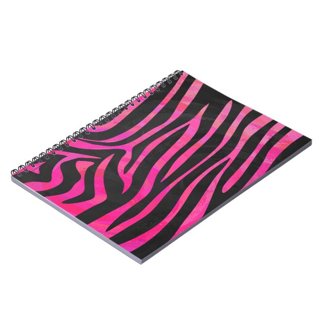 Zebra Black and Hot Pink Print Spiral Notebook (Left Side)