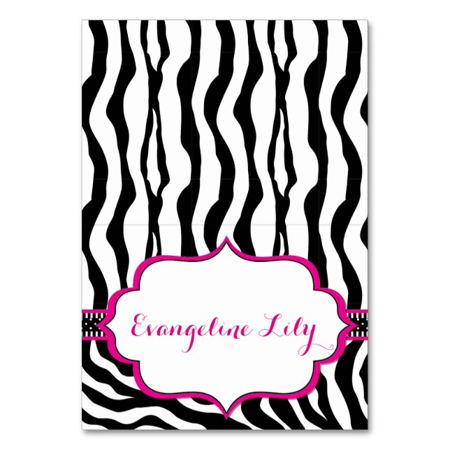 Zebra Black and Hot Pink Tent Table Card (Front)