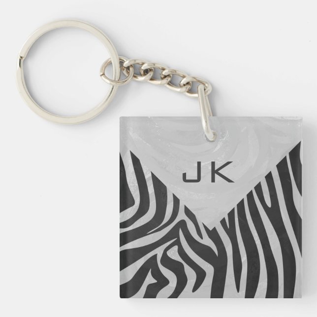 Zebra Black and Light Grey Monogram Key Ring (Front)