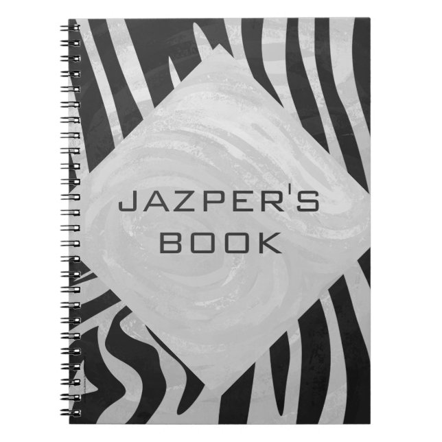 Zebra Black and Light Grey Monogram Spiral Notebook (Front)