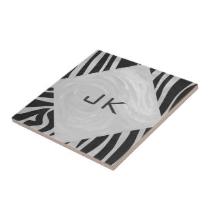 Zebra Black and Light Grey Monogram Tile