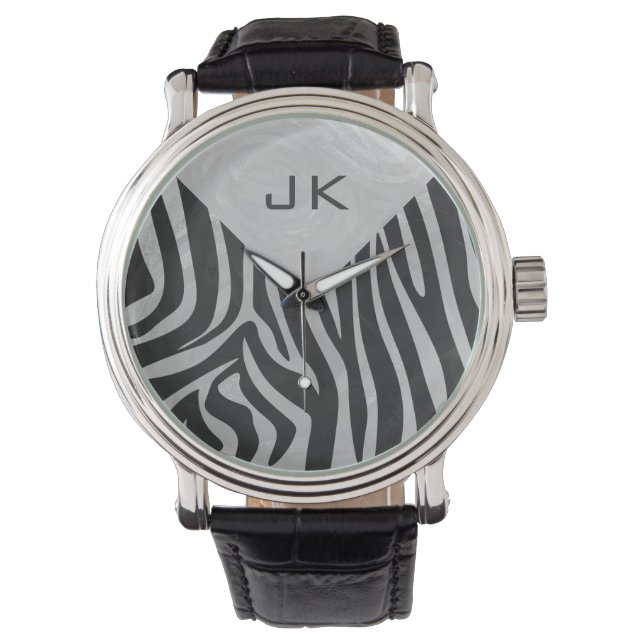 Zebra Black and Light Grey Monogram Watch (Front)