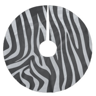 Zebra Black and Light Grey Print Brushed Polyester Tree Skirt
