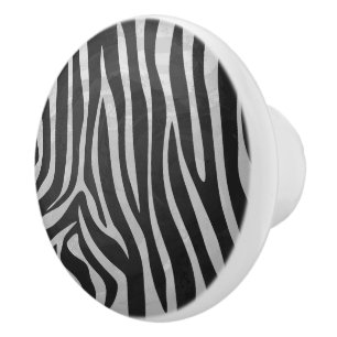 Zebra Black and Light Grey Print Ceramic Knob