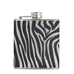 Zebra Black and Light Grey Print Hip Flask