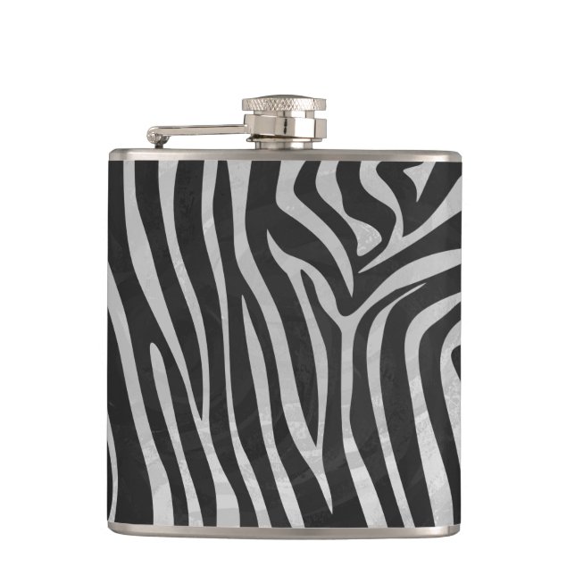 Zebra Black and Light Grey Print Hip Flask (Front)