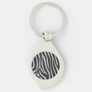Zebra Black and Light Grey Print Key Ring