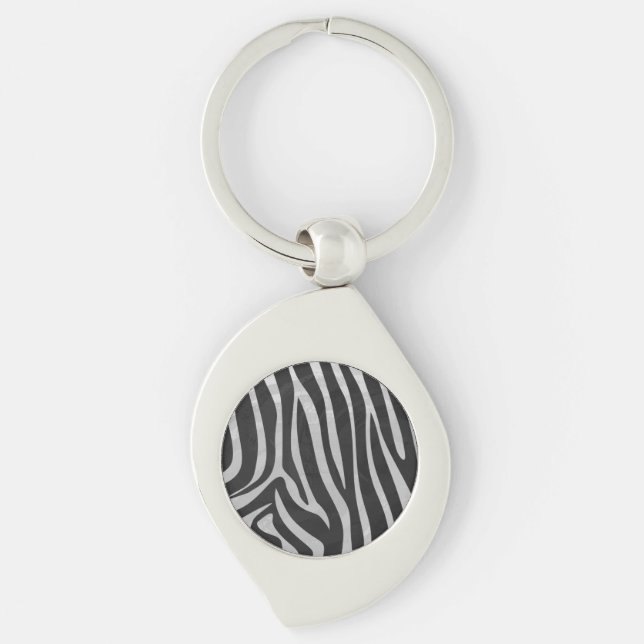 Zebra Black and Light Grey Print Key Ring (Front)