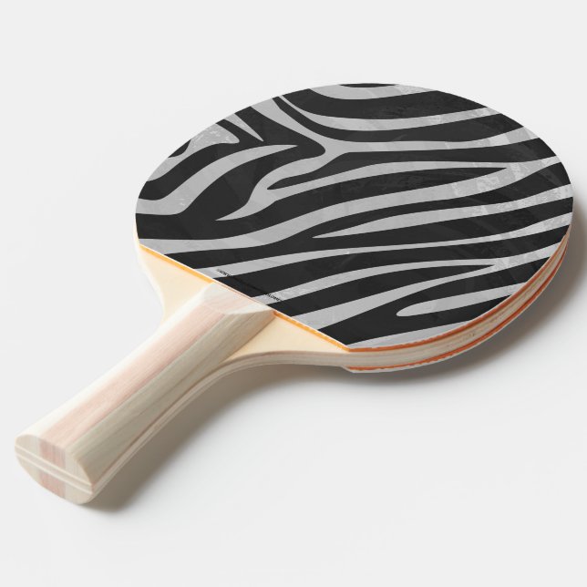 Zebra Black and Light Grey Print Ping Pong Paddle (Front Angle)
