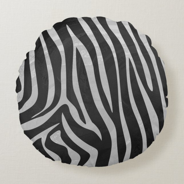 Zebra Black and Light Grey Print Round Cushion (Front)